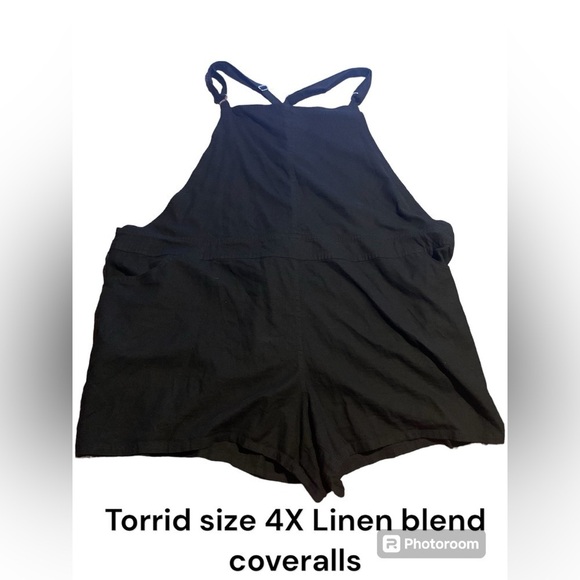 Torrid Black Linen Blend Shortall Overalls Plus Size 4 Adjustable Straps Casual - Picture 3 of 7